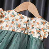 Adorable Girls Floral Print Tulle Dress with Delicate Ruffles - Fashionable & Comfortable for Spring & Summer - Soft Cotton Blend, Perfect for Little Princesses Everyday Wear