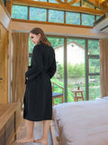 Elegant Solid Waffle Night Robe, Long Sleeve V Neck Quick-drying Bathrobe With Belt, Women's Sleepwear & Dresses