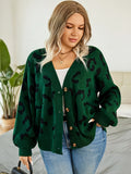 Plus Size Leopard Pattern Cardigan, Casual Long Sleeve Buttons Cardigan, Women's Plus Size Clothing
