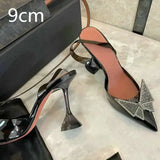 Summer New Pointed Rhinestone Odd Heel Stiletto Ladies Sun Decoration Wild Fairy PVC Transparent Crystal Shoes Kq8