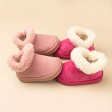 Eduba Girls' Winter Snow Boots - Cozy Fleece-Lined, Slip-On Suede Look, Warm & Comfy For Outdoor Play, Sizes 6-12