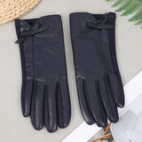 Women's PU Leather Gloves With Fleece Lining, Butterfly Knot Design, Touch Screen Compatible, Five-Fingered Hand Warmer Gloves For Casual Outdoor Use