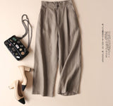 GOOSUDU Spring and Summer Cotton and Linen Women's Wide-Leg Pants Linen Thin Casual Pants Ol Professional Women's Pants Loose Cropped Pants for Women