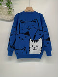 Charming Cat Jacquard Knit - Harajuku Loose Fit Long Sleeve Pullover Jumper - Cozy Trendsetter for Girls Autumn & Winter Wardrobe