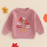 Toddler Baby Boy Girl Thanksgiving Outfits Long Sleeve Turkey Print Crewneck Knit Pullover Sweater Fall Winter Warm Clothes