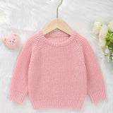 Cozy Casual Crew Neck Baby Sweater - Easy Care Long Sleeve Pullover with Stylish Mermaid Hem for Fall/Winter