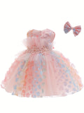 Baby Girls' 2pc Enchanting Floral Mesh Gown & Headband Set - Sleeveless - Ideal for Party Performances & Gifts