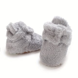 Infant Toddler Winter Plush Warm Cotton Boots - Casual Classic Solid Color Ankle-High Slip-On Round Toe Booties with Soft Fabric Upper, Inner & Sole - Comfortable Outdoor Daily Wear for Boys & Girls