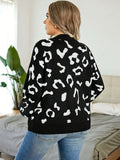 Plus Size Leopard Pattern Cardigan, Casual Long Sleeve Buttons Cardigan, Women's Plus Size Clothing