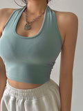 goosudu Bia Solid Color Halter Casual Sleeveless Slim Cropped Top