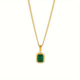 French Simple Emerald Pendant Necklace Female Summer Niche Design High Sense Clavicle Chain Jewelry 1pc