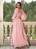 Chic Maxi Dress with Cinched Waist - Long Sleeve Elegance - Versatile for Formal & Casual Occasions - Array of Vibrant Colors