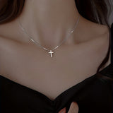 1pc Minimalist Style Silvery Cross Pendant Necklace, Exquisite Holiday Party Commemorative Gift