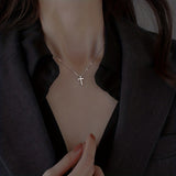 1pc Minimalist Style Silvery Cross Pendant Necklace, Exquisite Holiday Party Commemorative Gift