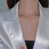 1pc Elegant Trendy Zirconia Cross Pendant Necklace, Decorative Accessories Holiday Birthday Party Gift For Girls