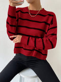 NEW EZwear Women Sports Leisure Round Neck Black And White Striped College Style Sweater Pullover