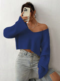 NEW EZwear Solid Drop Shoulder Crop Ribbed Knit Sweater