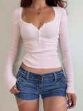 Button Half Open Collar Ribbed Knit Slim Fit Sweater