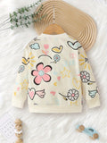 Vibrant Cartoon Flower Girl's Sweatshirt - Soft, Long Sleeve, Loose Fit, Comfortable Pullover for Spring and Fall - Casual, Round Neck, Relaxed Style Top for Everyday Wear