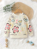 Vibrant Cartoon Flower Girl's Sweatshirt - Soft, Long Sleeve, Loose Fit, Comfortable Pullover for Spring and Fall - Casual, Round Neck, Relaxed Style Top for Everyday Wear