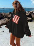 NEW Essnce Usa Flag Design Drop Shoulder Sweater