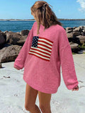 NEW Essnce Usa Flag Design Drop Shoulder Sweater