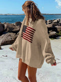 NEW Essnce Usa Flag Design Drop Shoulder Sweater