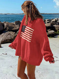 NEW Essnce Usa Flag Design Drop Shoulder Sweater