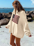 NEW Essnce Usa Flag Design Drop Shoulder Sweater