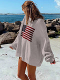 NEW Essnce Usa Flag Design Drop Shoulder Sweater