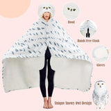 Cozy Snowy Owl Hooded Blanket Cloak with Gloves - Super Soft Flannel Wearable Throw for Adults, Perfect Gift for Men & Women