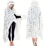 Cozy Snowy Owl Hooded Blanket Cloak with Gloves - Super Soft Flannel Wearable Throw for Adults, Perfect Gift for Men & Women