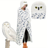 Cozy Snowy Owl Hooded Blanket Cloak with Gloves - Super Soft Flannel Wearable Throw for Adults, Perfect Gift for Men & Women