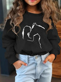 Vibrant Girl Kissing Horse Silhouette Print Crew Neck Long Sleeve Sweatshirt - Soft, Trendy, Casual, Comfortable, Versatile Top for Autumn & Winter - Unique Gift Idea for Horse Lovers, Teens, and Girls