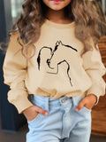 Vibrant Girl Kissing Horse Silhouette Print Crew Neck Long Sleeve Sweatshirt - Soft, Trendy, Casual, Comfortable, Versatile Top for Autumn & Winter - Unique Gift Idea for Horse Lovers, Teens, and Girls