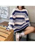 Vibrant Striped Chic Sweatshirt - Soft, Cozy, Long Sleeve Pullover for Daily Wear, Casual Street Style Fashion, Women's Comfortable Clothing for Everyday Life