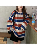Vibrant Striped Chic Sweatshirt - Soft, Cozy, Long Sleeve Pullover for Daily Wear, Casual Street Style Fashion, Women's Comfortable Clothing for Everyday Life
