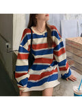 Vibrant Striped Chic Sweatshirt - Soft, Cozy, Long Sleeve Pullover for Daily Wear, Casual Street Style Fashion, Women's Comfortable Clothing for Everyday Life