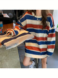 Vibrant Striped Chic Sweatshirt - Soft, Cozy, Long Sleeve Pullover for Daily Wear, Casual Street Style Fashion, Women's Comfortable Clothing for Everyday Life