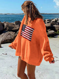 NEW Essnce Usa Flag Design Drop Shoulder Sweater