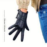 DooWay Women Black TECH GLOVES Handmade Real Leather Wrist Short Zipper Fringe Tassel Winter Warm Costume Fashion Evening Party Cycling Driving Glove