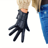 DooWay Women Black TECH GLOVES Handmade Real Leather Wrist Short Zipper Fringe Tassel Winter Warm Costume Fashion Evening Party Cycling Driving Glove