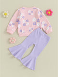 0-5Y Toddler Kids Girl Clothes Sets 2pcs Long Sleeve Floral Print Pullover Sweatshirts Tops + Flare Pants