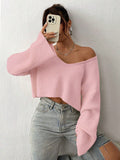 NEW EZwear Solid Drop Shoulder Crop Ribbed Knit Sweater