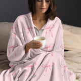 1pc flannel blanket, pink bow print blanket, warm and comfortable sofa bed blanket, the best gift for friends and relatives