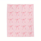 1pc flannel blanket, pink bow print blanket, warm and comfortable sofa bed blanket, the best gift for friends and relatives