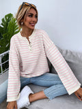 NEW Frenchy Striped Drop Shoulder Button Front Sweater