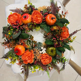 Autumn Harvest Wreath - 17.78in Peonies and Pumpkins with Berries and Pinecones, Suitable for Halloween, Thanksgiving, Christmas, Easter and Farmhouse Decor