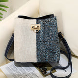 Stylish PU Leather Crossbody Bucket Bag - Adjustable Shoulder Strap, Multiple Pockets, Geometric Pattern, Polyester Lining, Buckle Closure, Edge Painted - Perfect for Womens Occasional Use