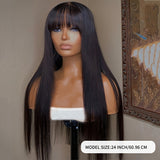 Natural Color Human Hair Wigs With Bangs 13x4 Lace Frontal Wigs Pre Plucked Transparent Lace Human Hair Wigs For Women Brazilian Human Hair Wig 150% Density